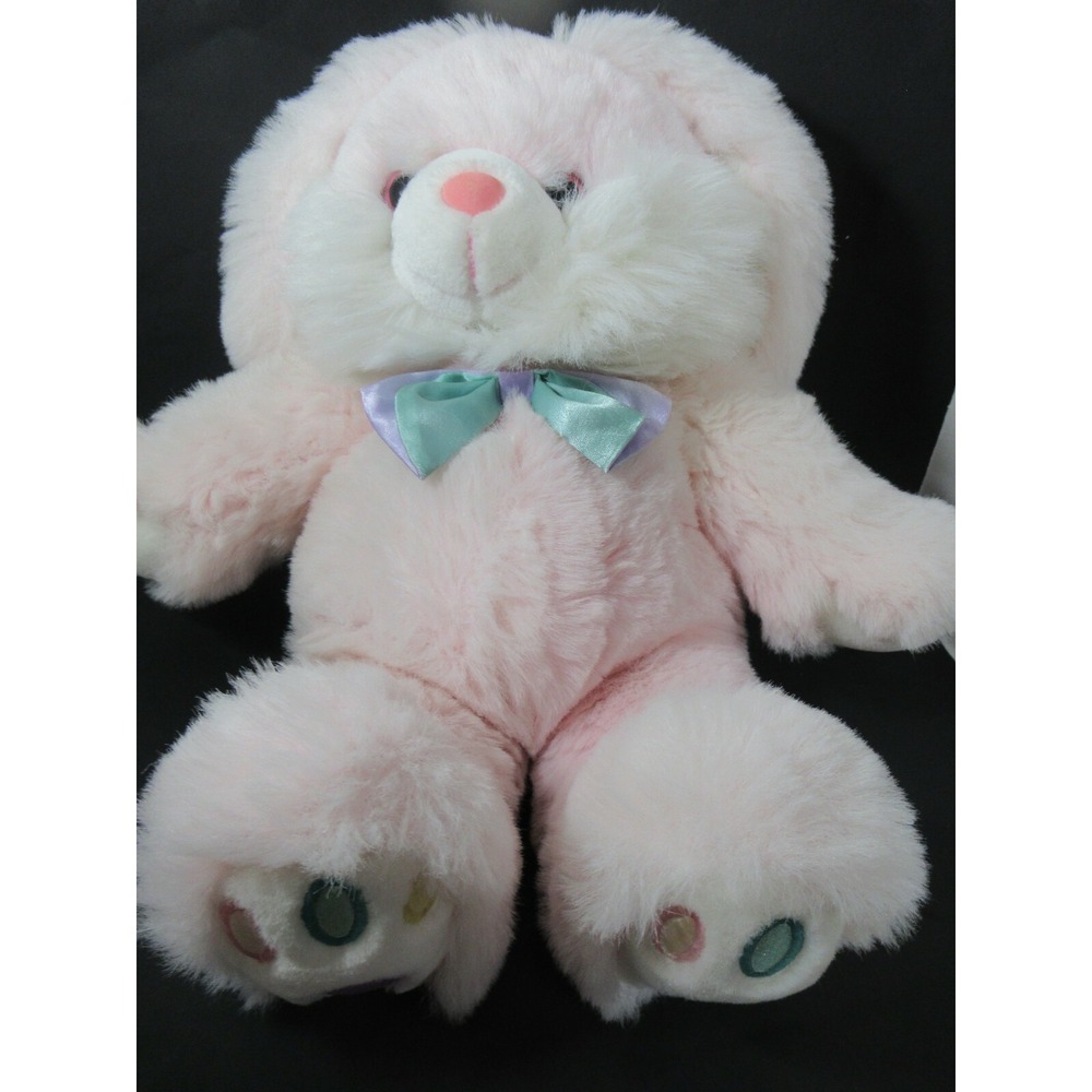 MTY Large Pink Plush Bunny Rabbit Satin bow Pastel‎ Colorful Rainbow Feet dandee
